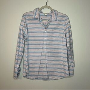 Women’s L.L. bean blue and pink striped button up shirt size small S